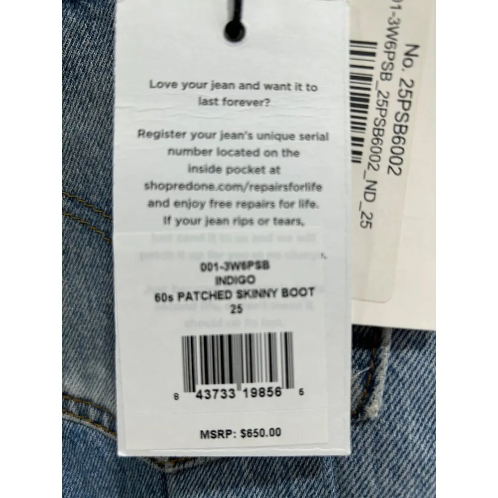 $650 NWT RE/DONE x LEVI'S 60s PATCHED SKINNY BOOT JEANS SZ 25 - Image 5