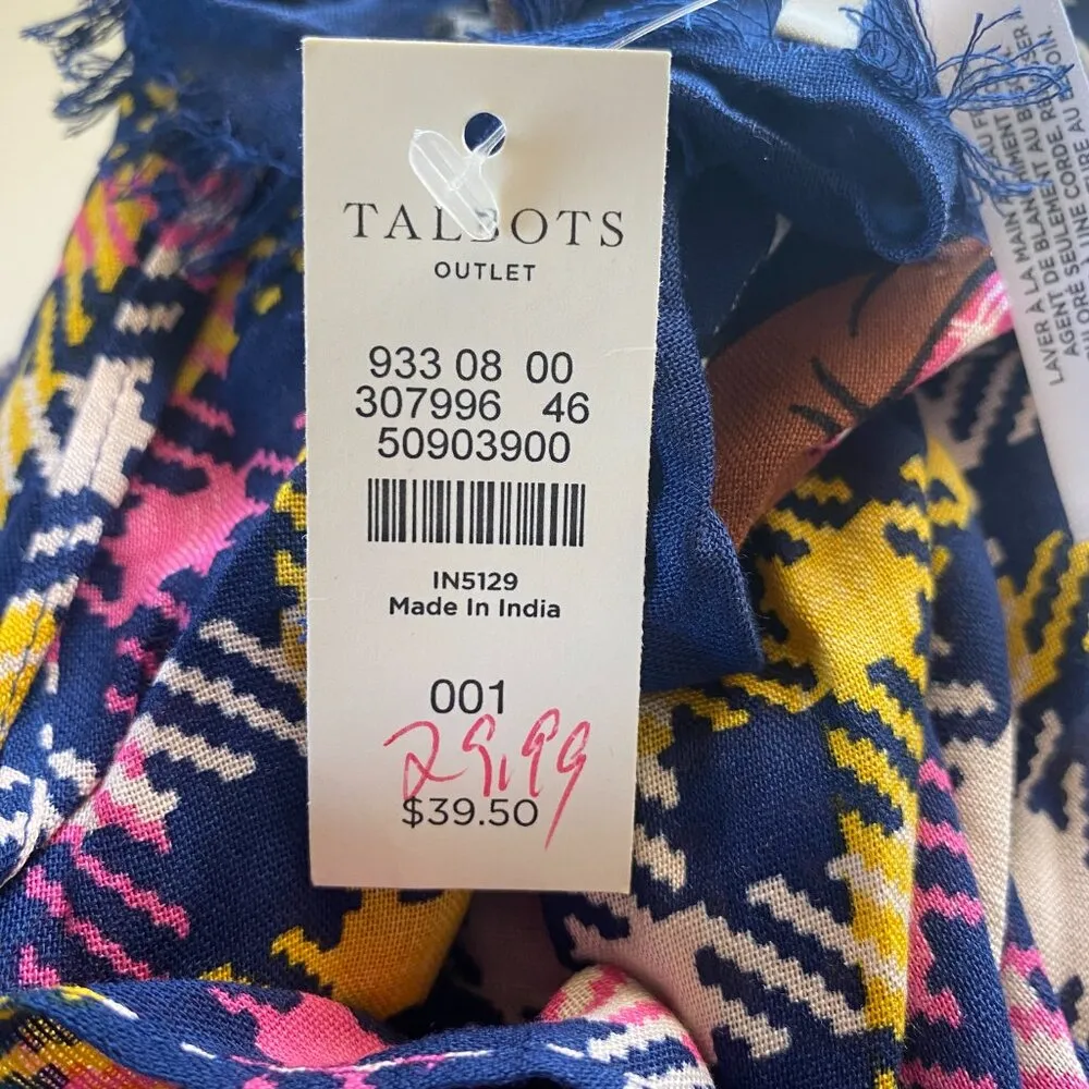 Talbots pink blue yellow white checkered rectangle basset hound dog scarf wrap - Image 6