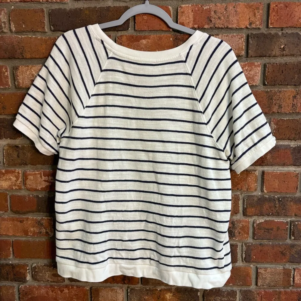 J. Crew womens striped short sleeve terry cloth boat neck top blue/white medium - Image 2