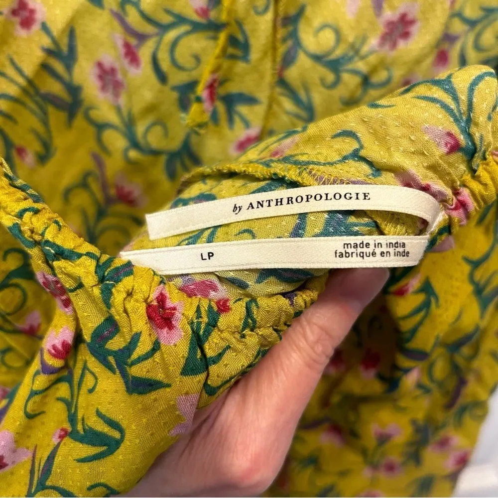Anthropologie Magnolia Romper One Piece Long Sleeve Shorts Yellow Floral Size L - Image 5