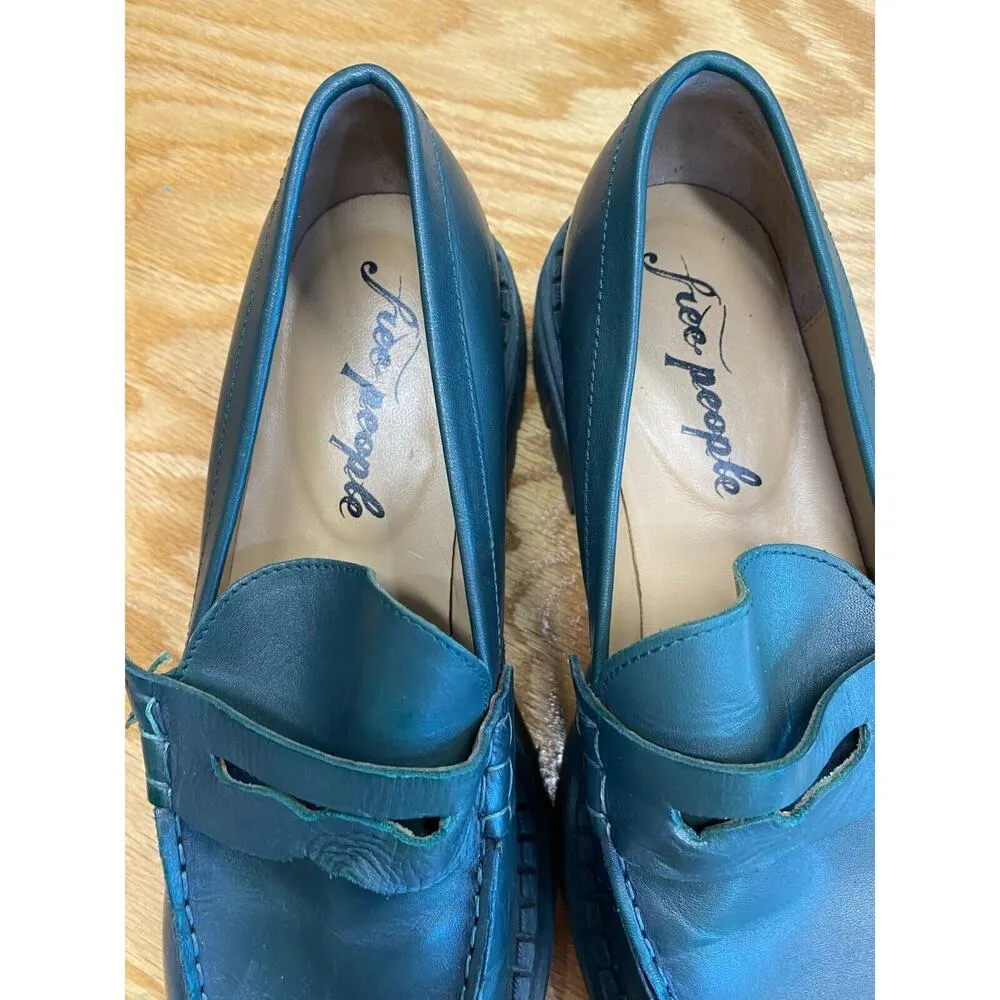 Free People Lyra Lug Sole Loafer Women's 7.5 Black Leather Slip On Round Toe S9 - Image 3