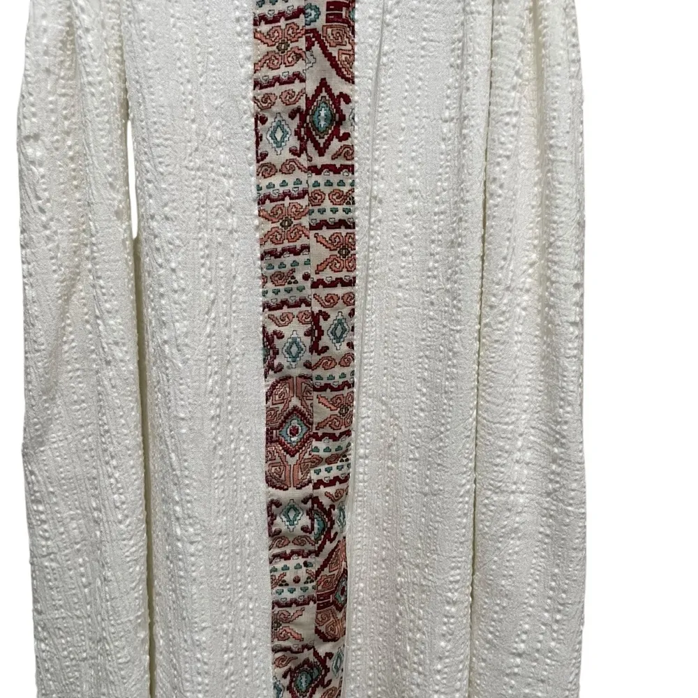 Hem & Thread White Textured Midi Dress with Boho Straps Women’s Size Large - Image 3