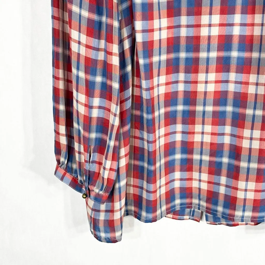 Madewell Broadway & Broome‎ Size Large Top Pemberley Blouse Silk Plaid 1236 - Image 8