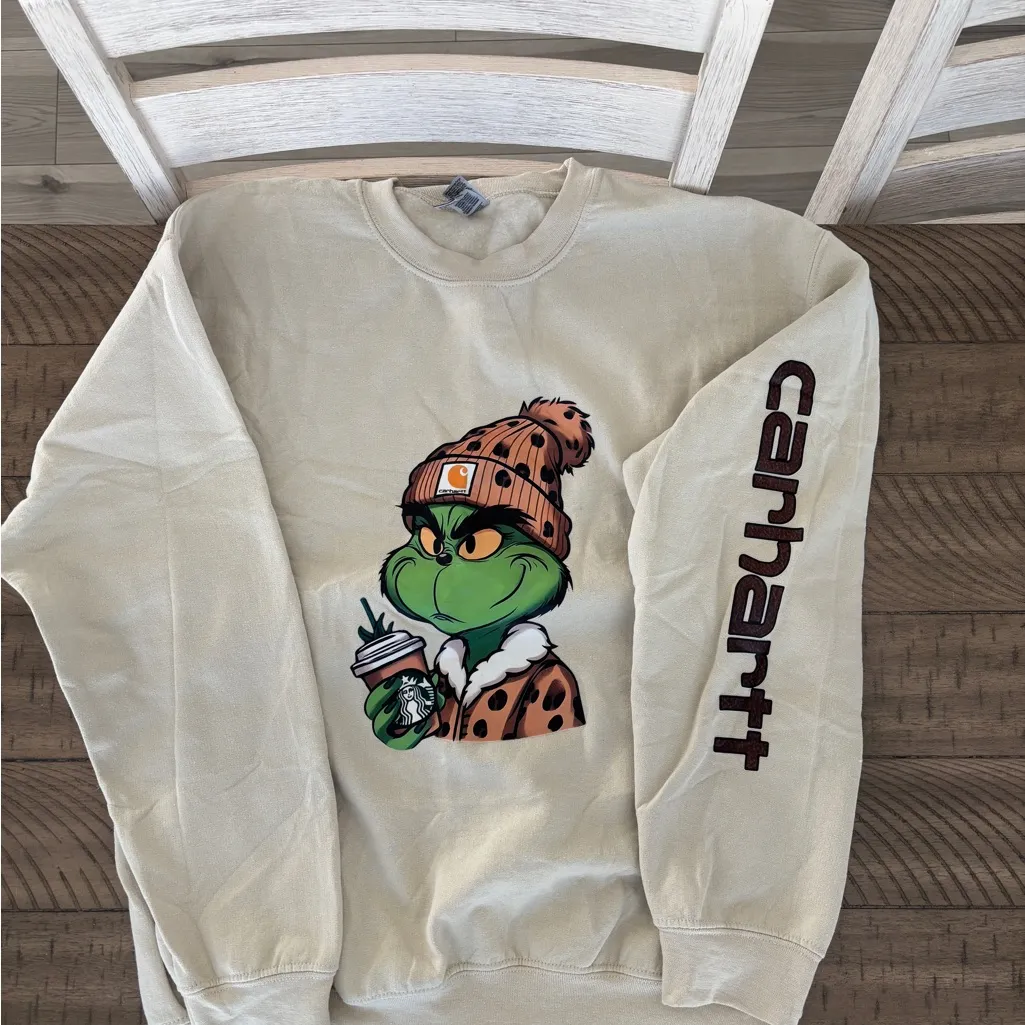 Gildan Carhartt Beige Graphic Sweatshirt - Image 4