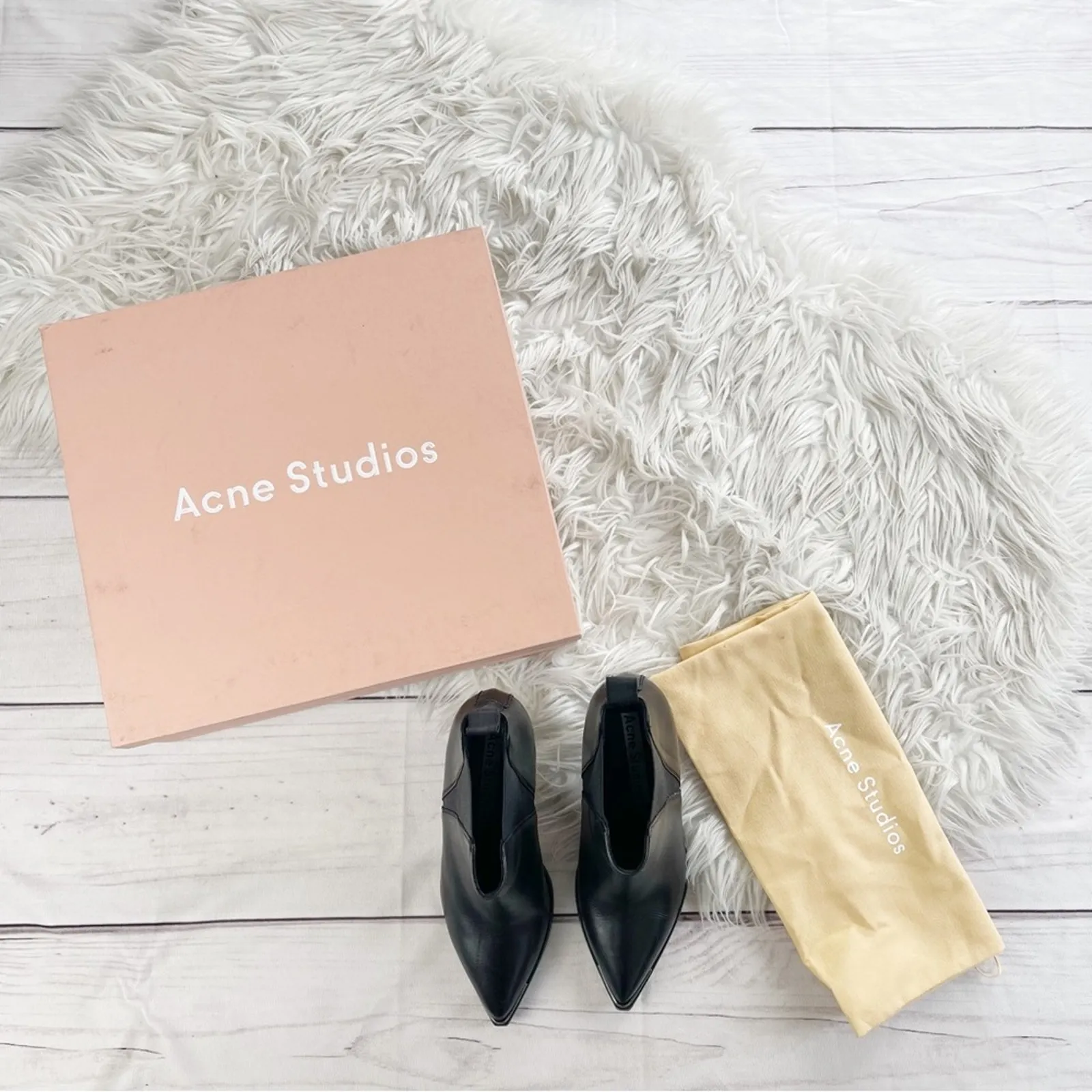 Acne‎ Jemma Chelsea Women's Pointed Toe Leather Boots In Black Size 37 - Image 2