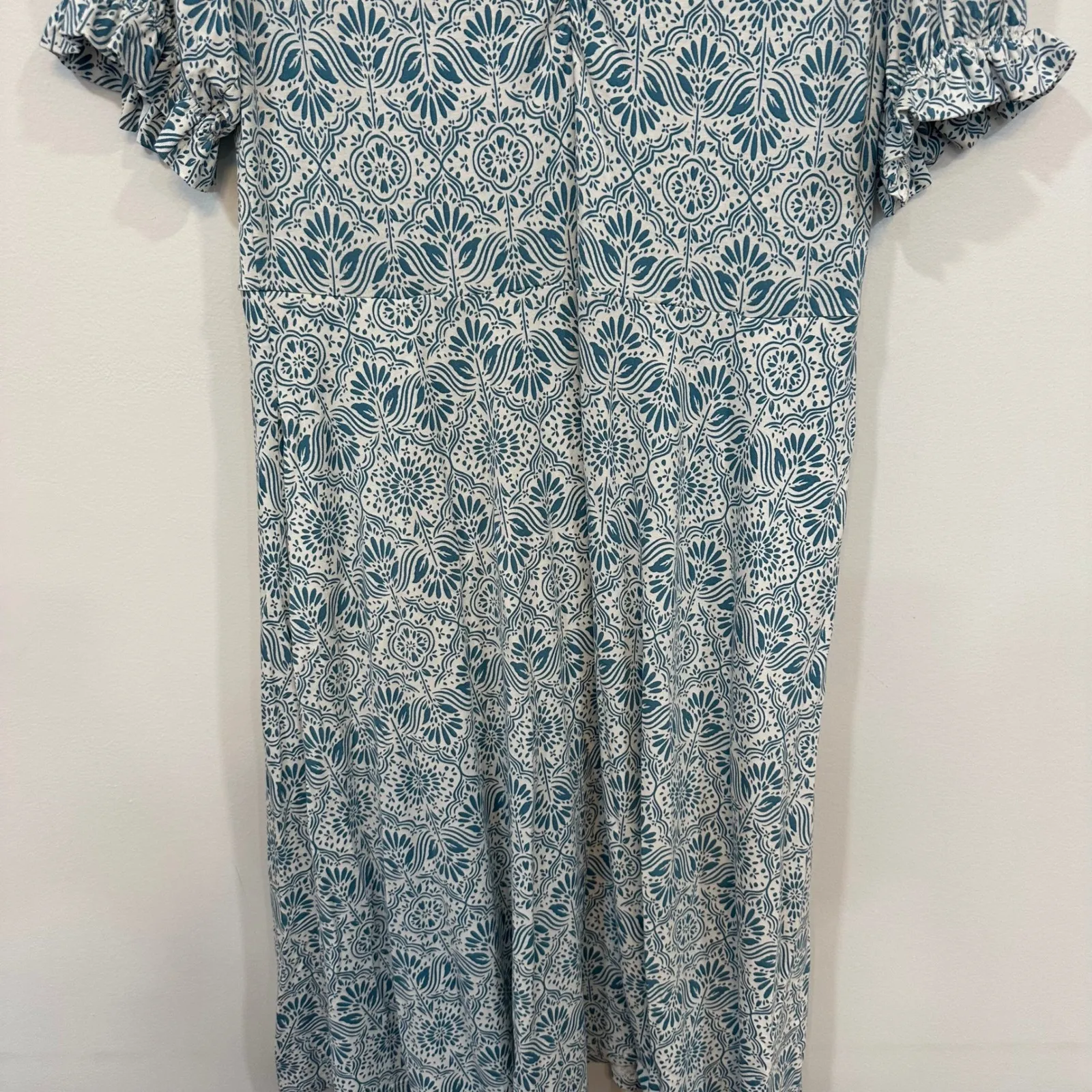 Boden Womens Dress 8 Long NWT Short Sleeve Floral Jersey Knit Stretch Blue - Image 6