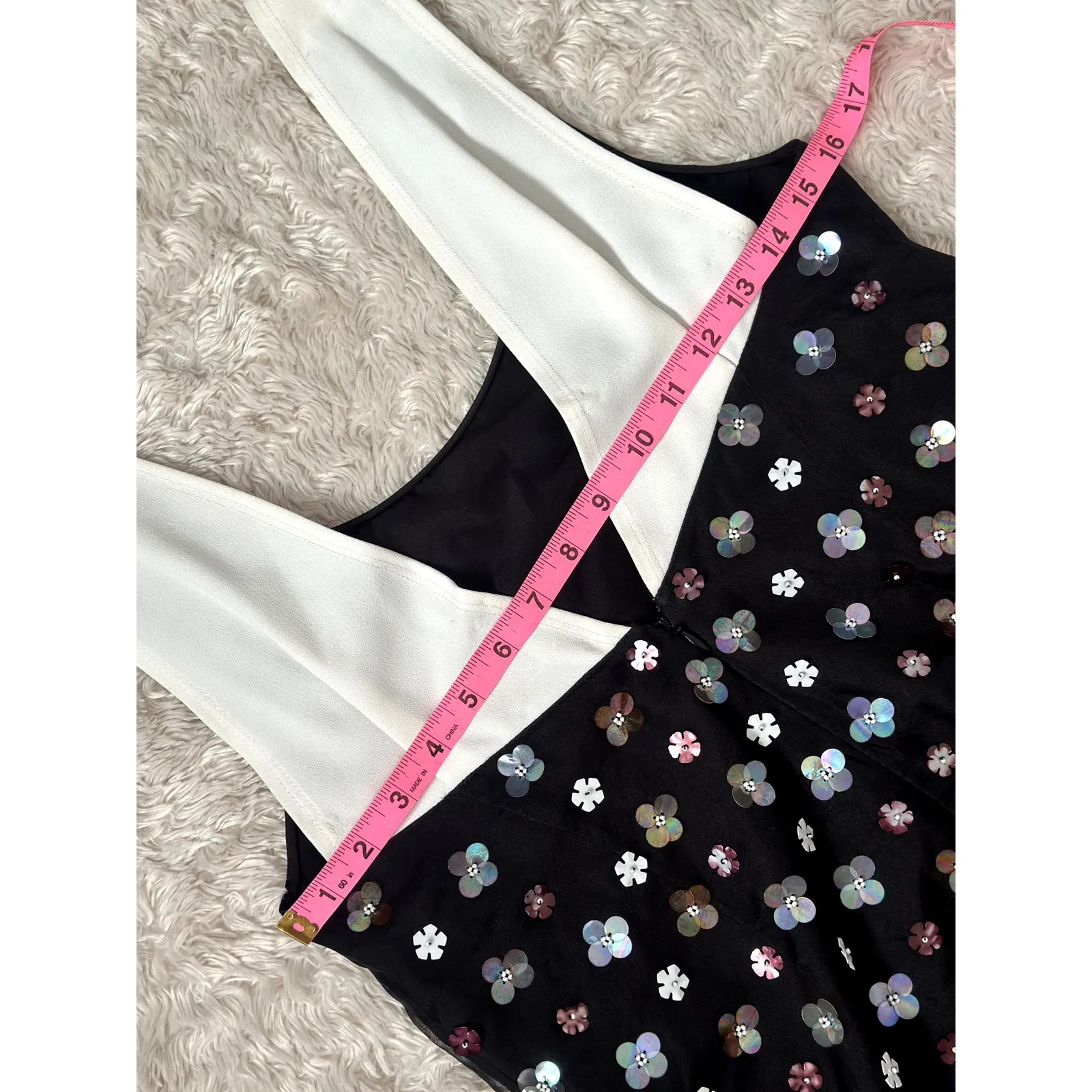 Sachin & Babi XS Black Beaded Sequin Mini Dress Floral Lace Sequined Multicolor - Image 4