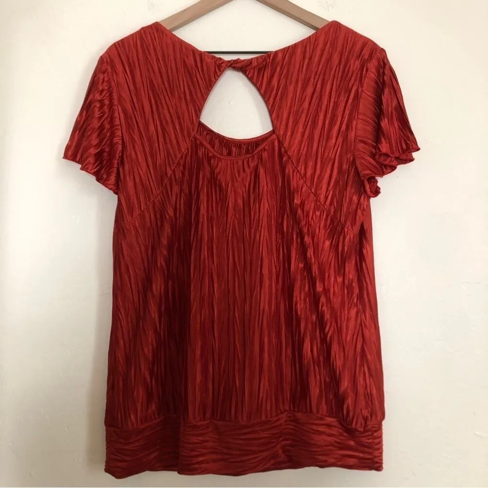 Alyx Red Crinkle Flutter Flounce Sleeve Back Twist Key Hole Shirt Blouse Top Size L - Image 8