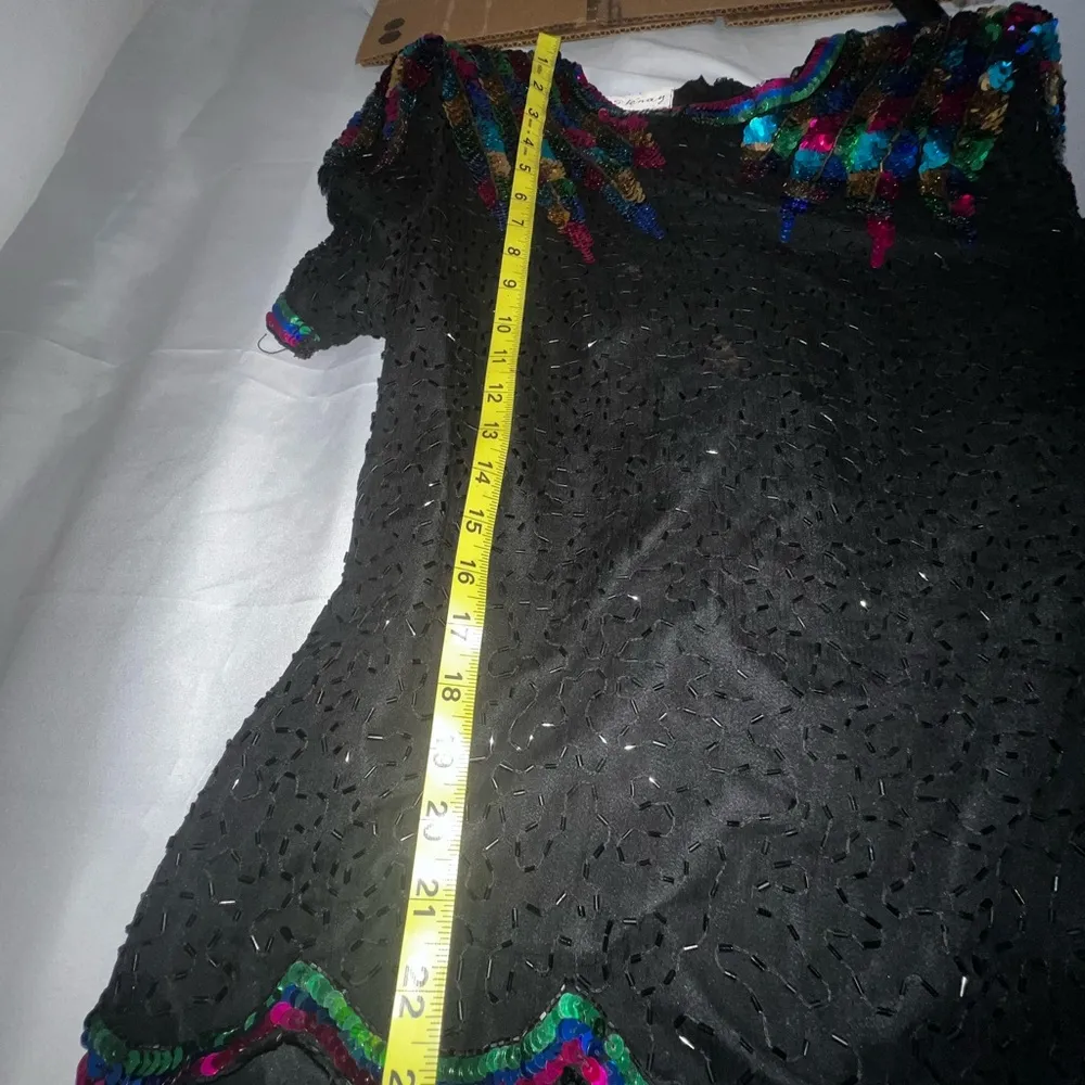 Stenay Vintage 100% Silk Sequin Beaded Colorful Embellished Women's Top Black - Image 7