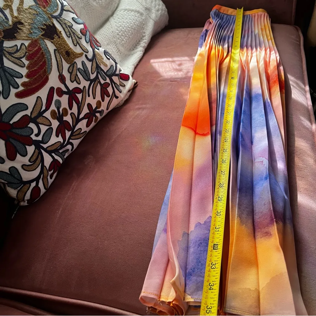 Pleated watercolor A-Line midi maxi Skirt - Image 2