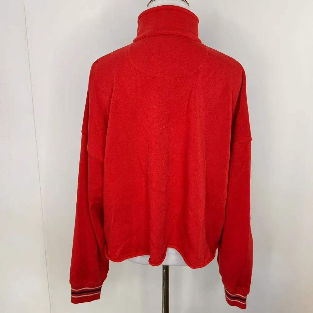 American Eagle AE 1977 Red 1/3 Zip Pullover Striped Trim Sweater Size Small - Image 4