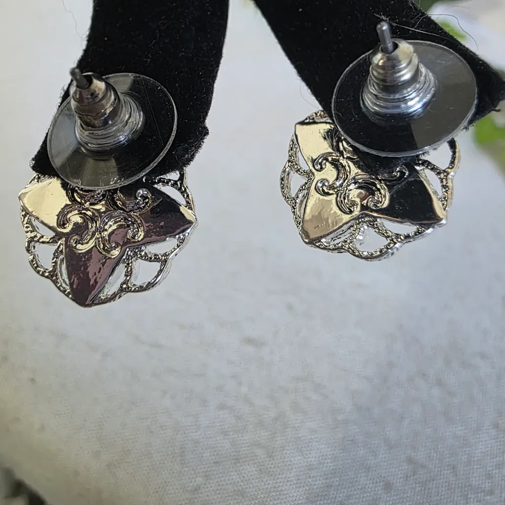 Vintage Silver Chain Choker Necklace Earrings Set Chunky Sea Life Blue - Image 10