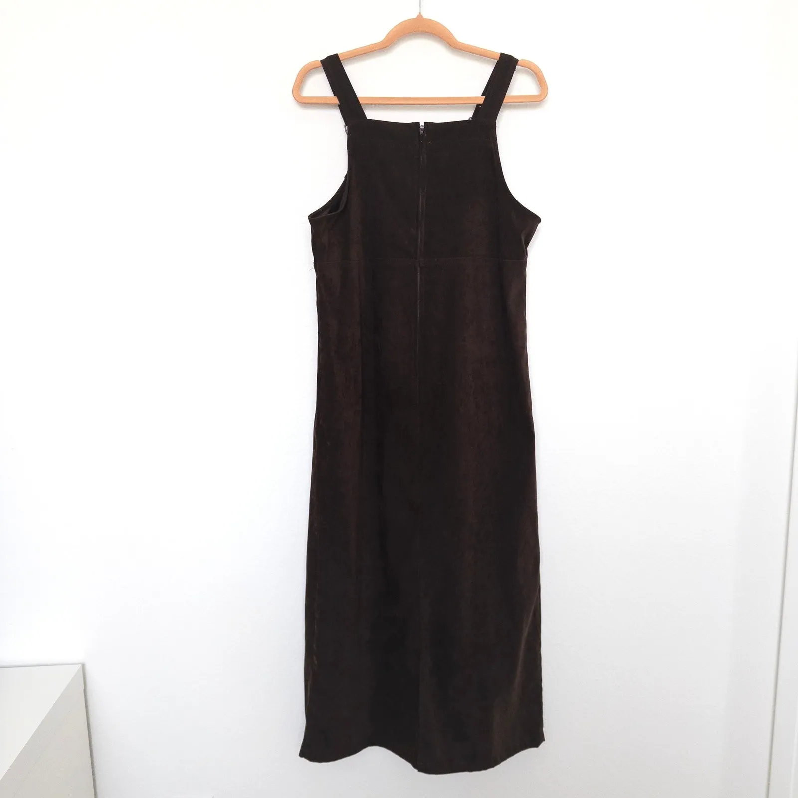 90s Kathy Ireland Womens Overall Dress Size S Brown Faux‎ Suede Grunge Cottage - Image 4