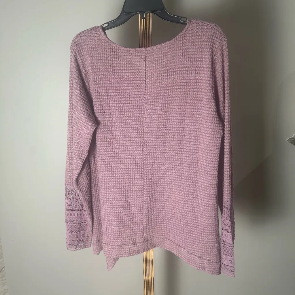 Venus Mauve Waffle Knit Top Size Large Long Sleeve Lace Detail - Image 5
