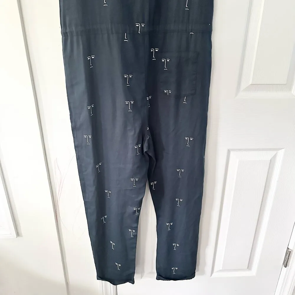 Thinking Mu Organic Cotton Faces Silhouette Sleeveless Relaxed Jumpsuit Medium Blue - Image 10