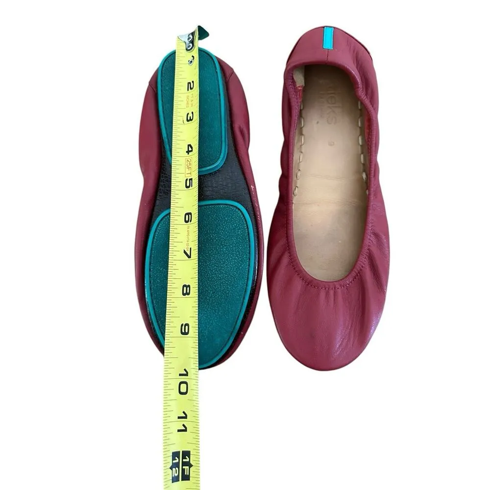 Tieks Womens Burgundy Leather Round Toe Slip On Casual Ballet Flats Size 9 - Image 4