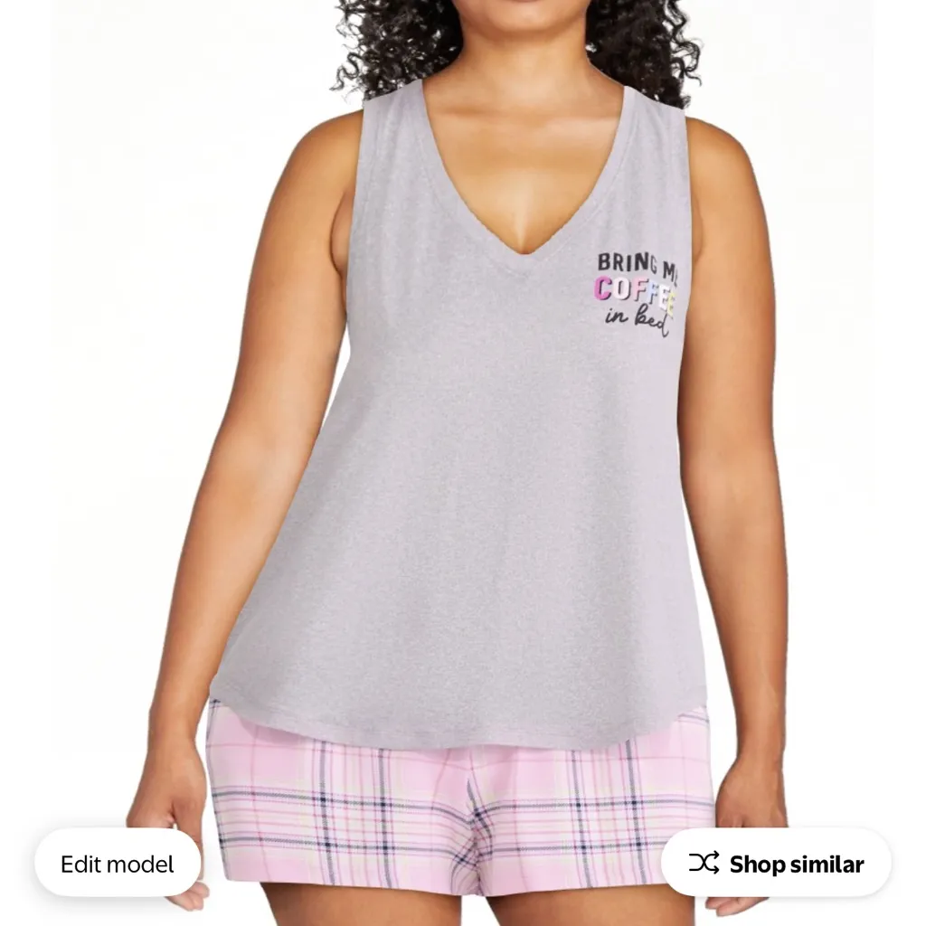 NWT Gray and Pink Plaid Coffee Pajama Set Size Large (12 - Image 13