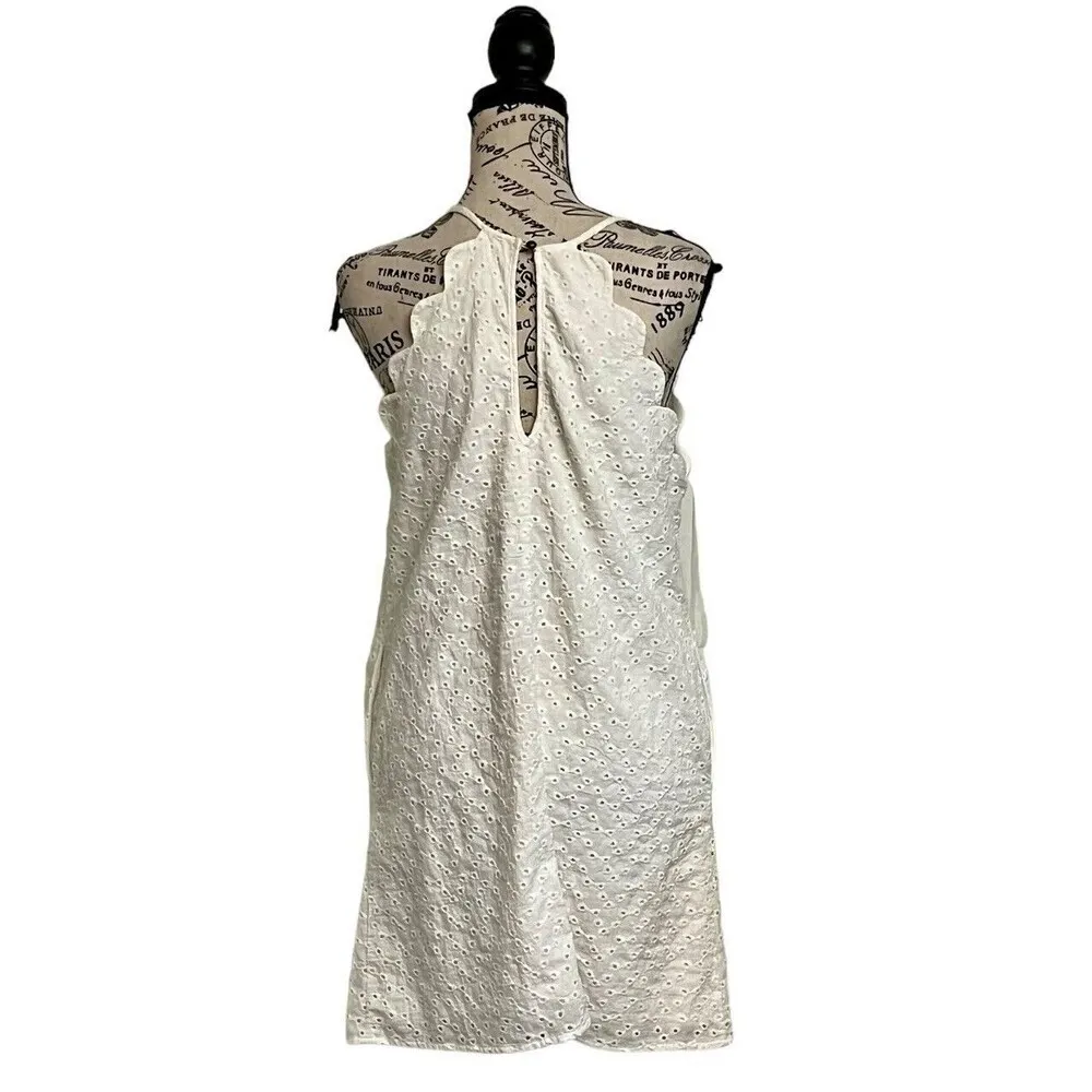 xtraordinary Womens Eyelet Scalloped White Mini Crochet Dress Classic Preppy L - Image 4