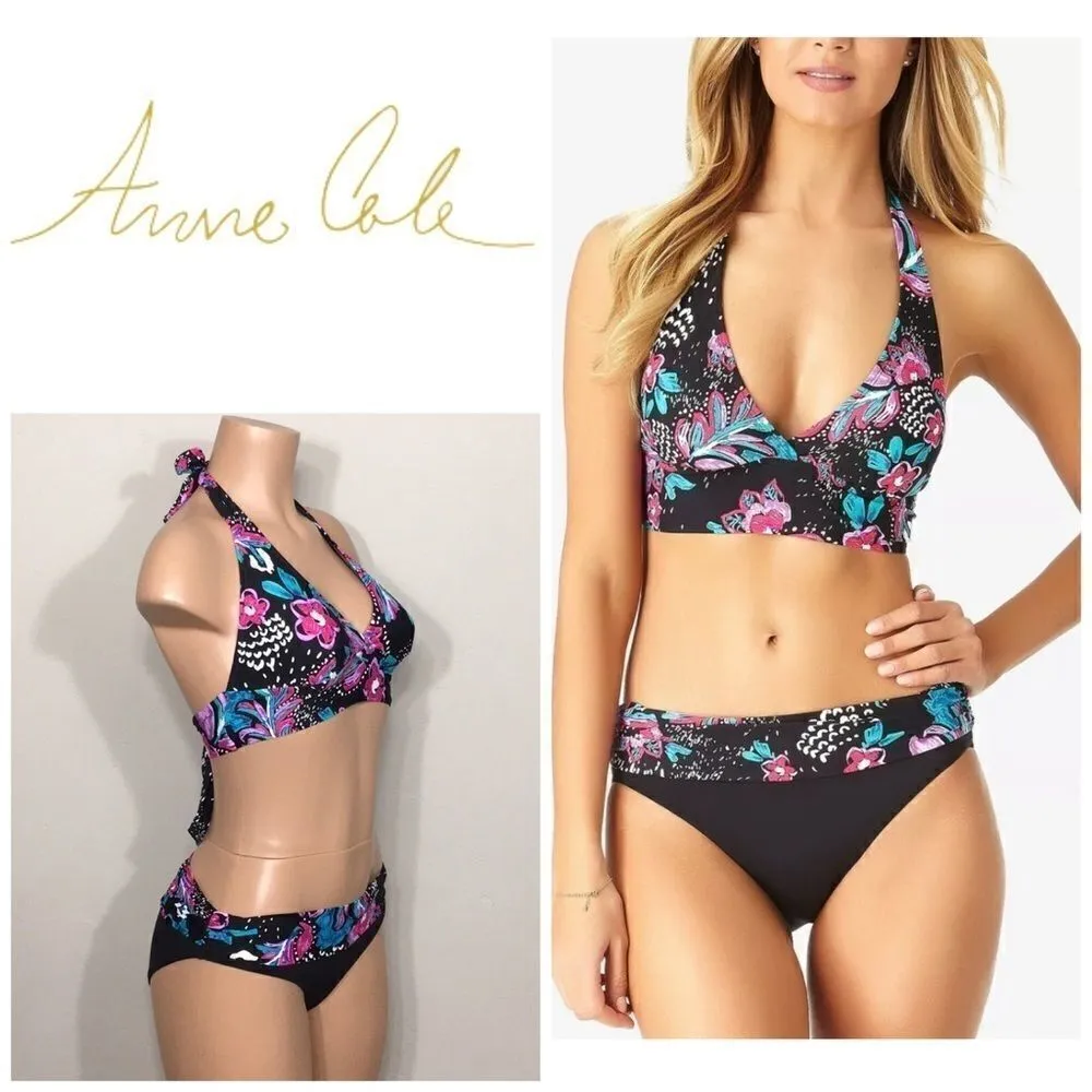 Anne Cole black floral bikini. L-top/M-bottom. NWT - Image 4