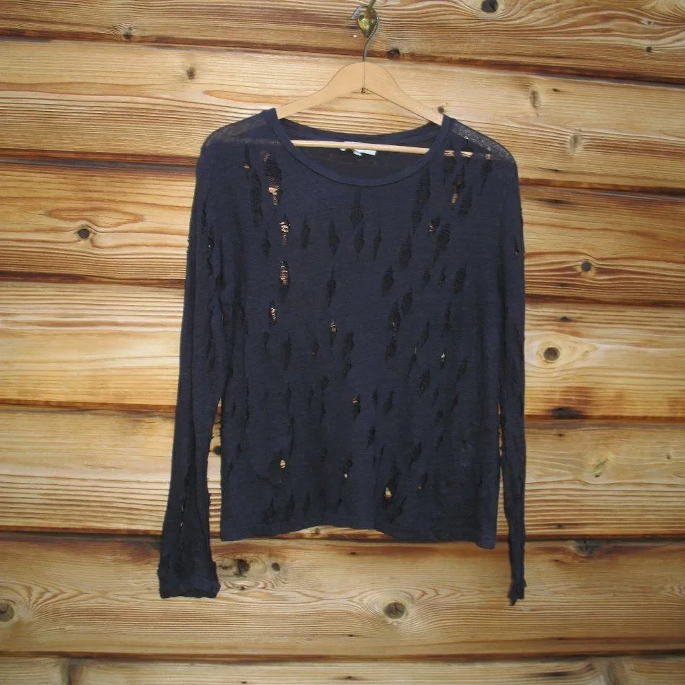 IRO Marvina Blue Linen Distressed Pullover Knit Top - Image 3