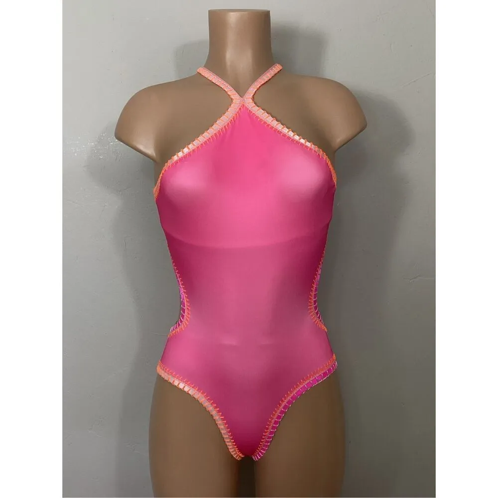 New. Platinum pink crochet trim one piece. Medium. Retails $168 - Image 3