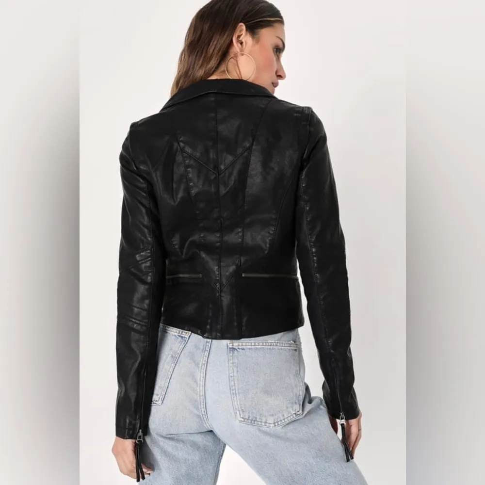 Black Vegan Leather Jacket with Zipper Details Medium - Image 6