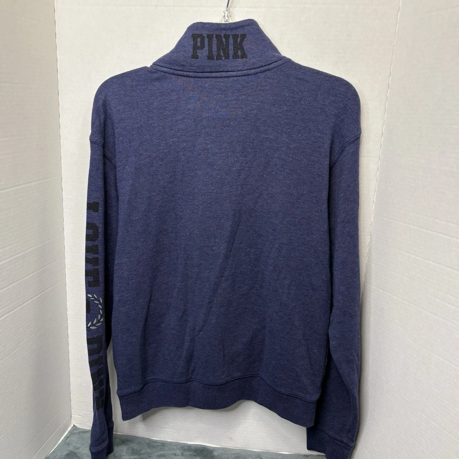 Victoria Secret Womens sweatshirt Small Blue 1/4 Zip Pullover Jacket logo Pink - Image 4