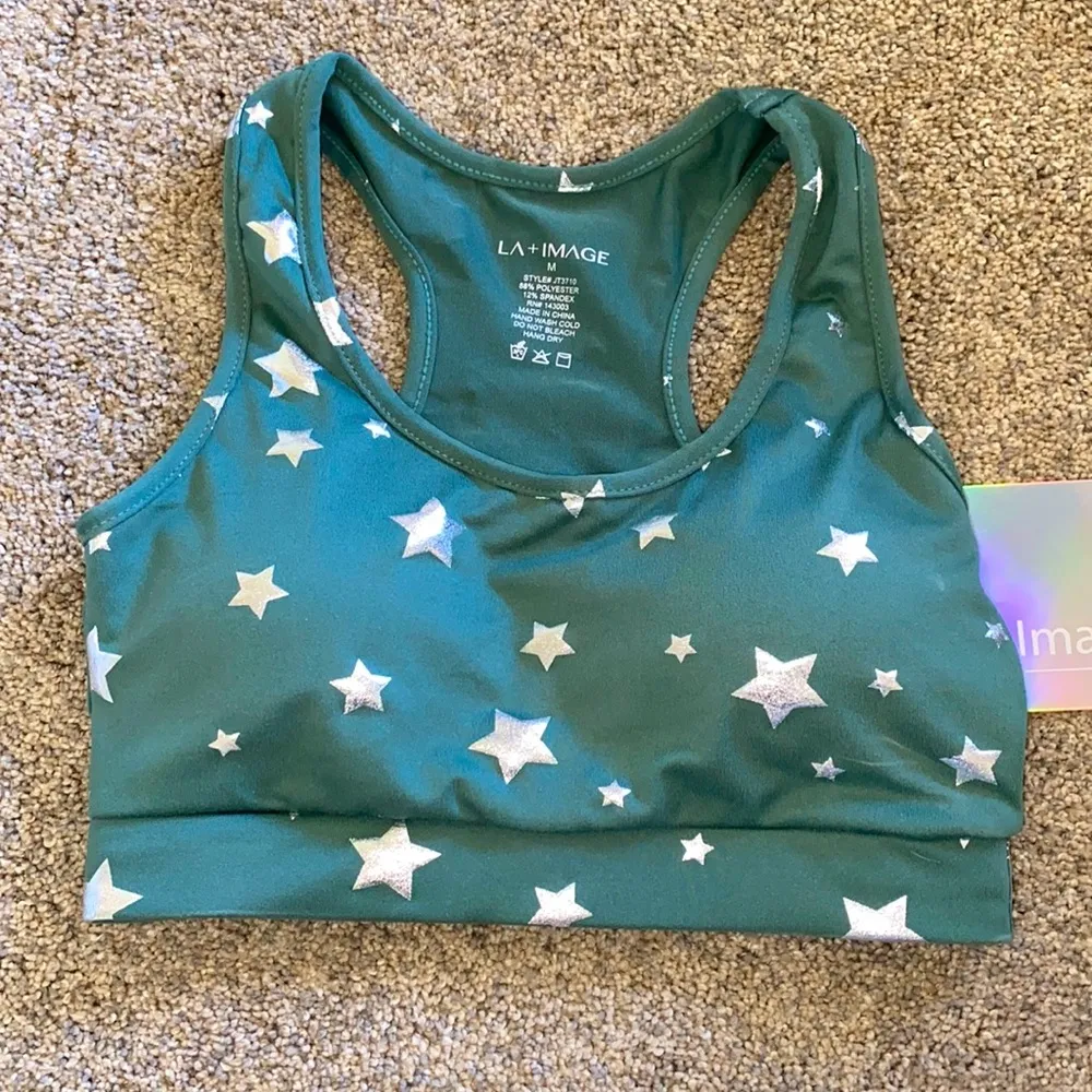 NWT Star Patterned Sports Bra Green Size M - Image 2