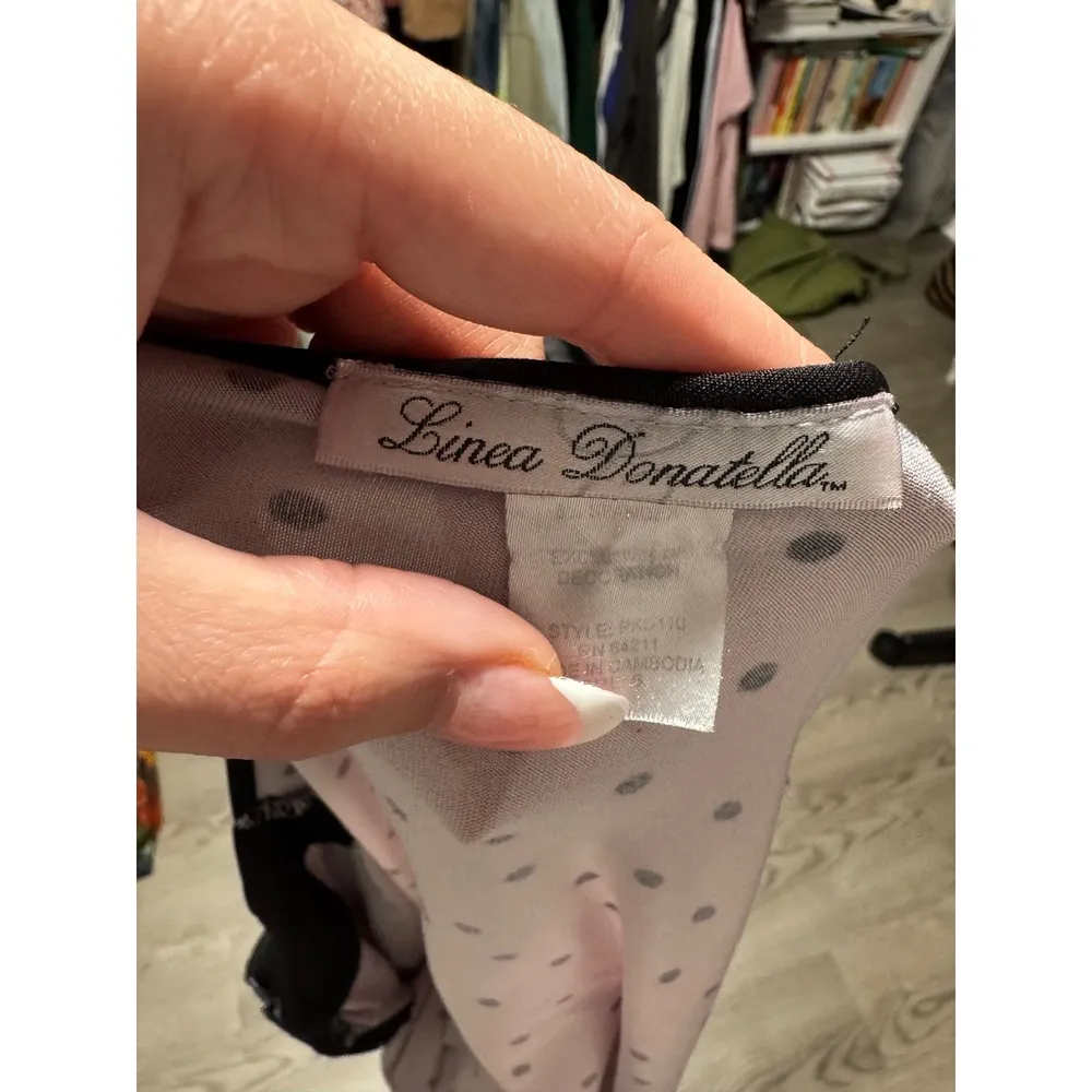 Linea Donatella Polka Dot Chemise Black Lace Trim Sleep Dress Women's s Medium M - Image 3