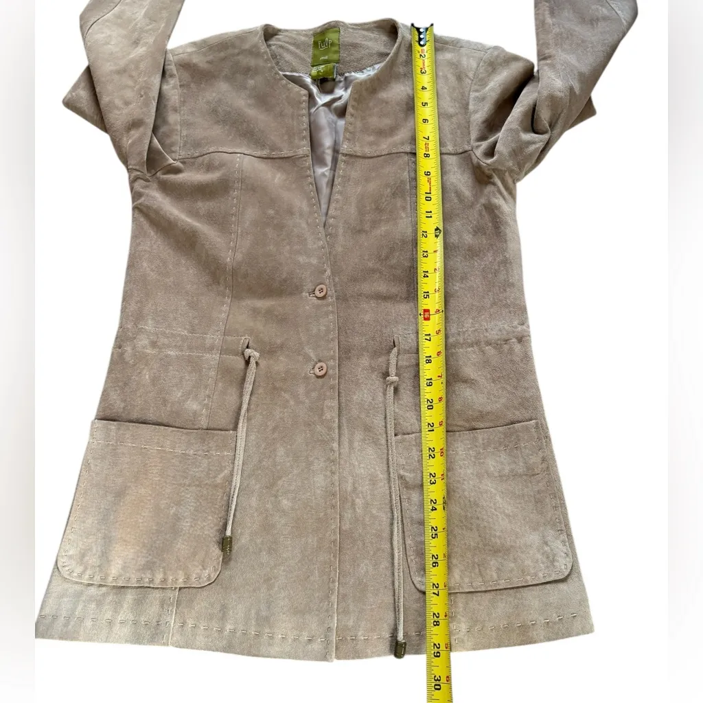 Pulp Genuine Leather Suede Jacket Button Up Tie Closure Beige Tan Womens Small - Image 12