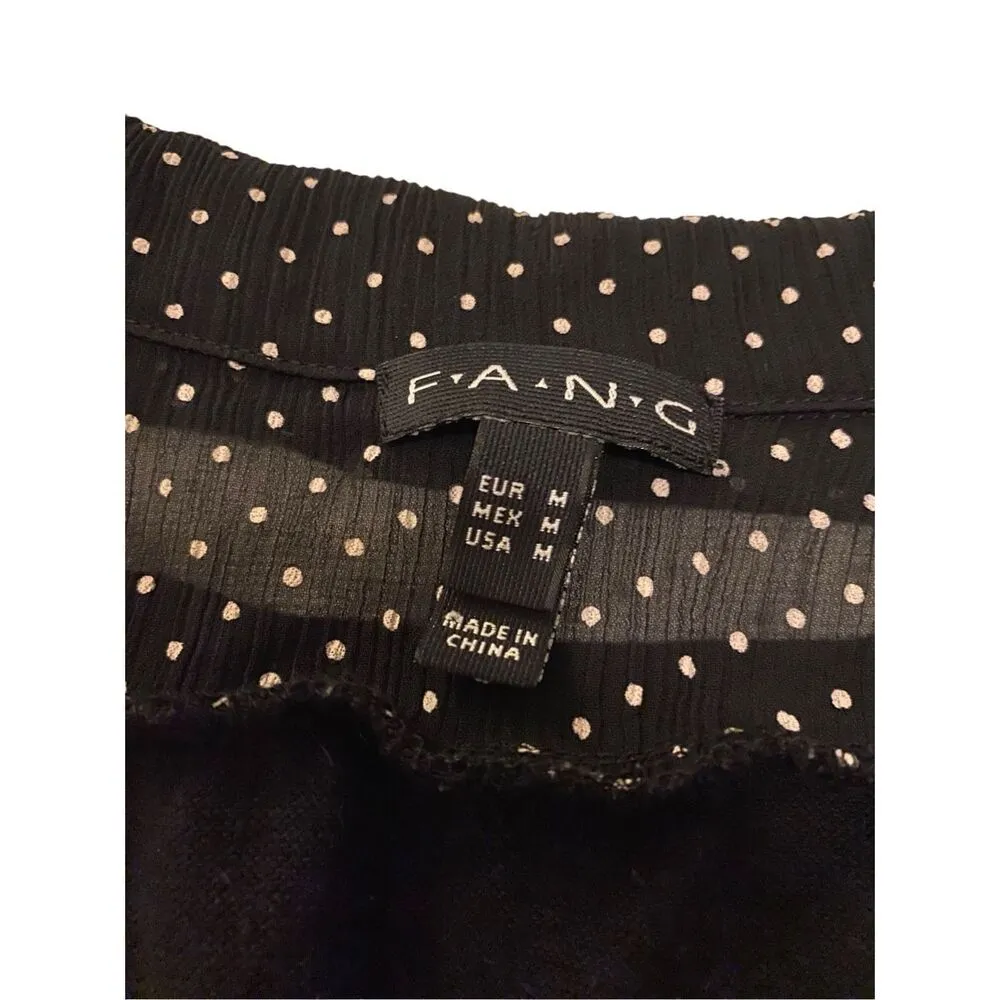 Fang Polka Dot Blouse Juniors Medium Formal Career Office Workwear Work School Black Size undefined - Image 8
