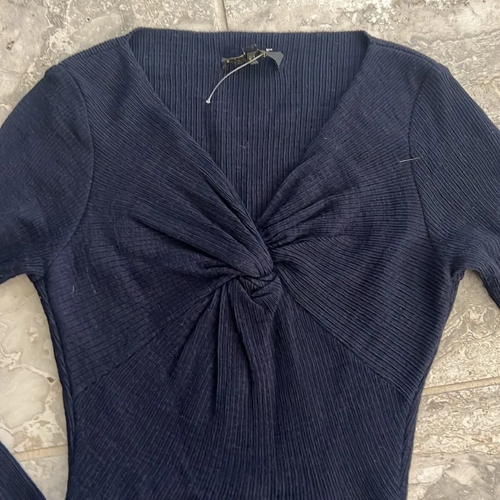 Maje Tight-Knit Long Sleeve Ruched Sweater Dress in Navy, Size 1 (S) Retail $345 - Image 6