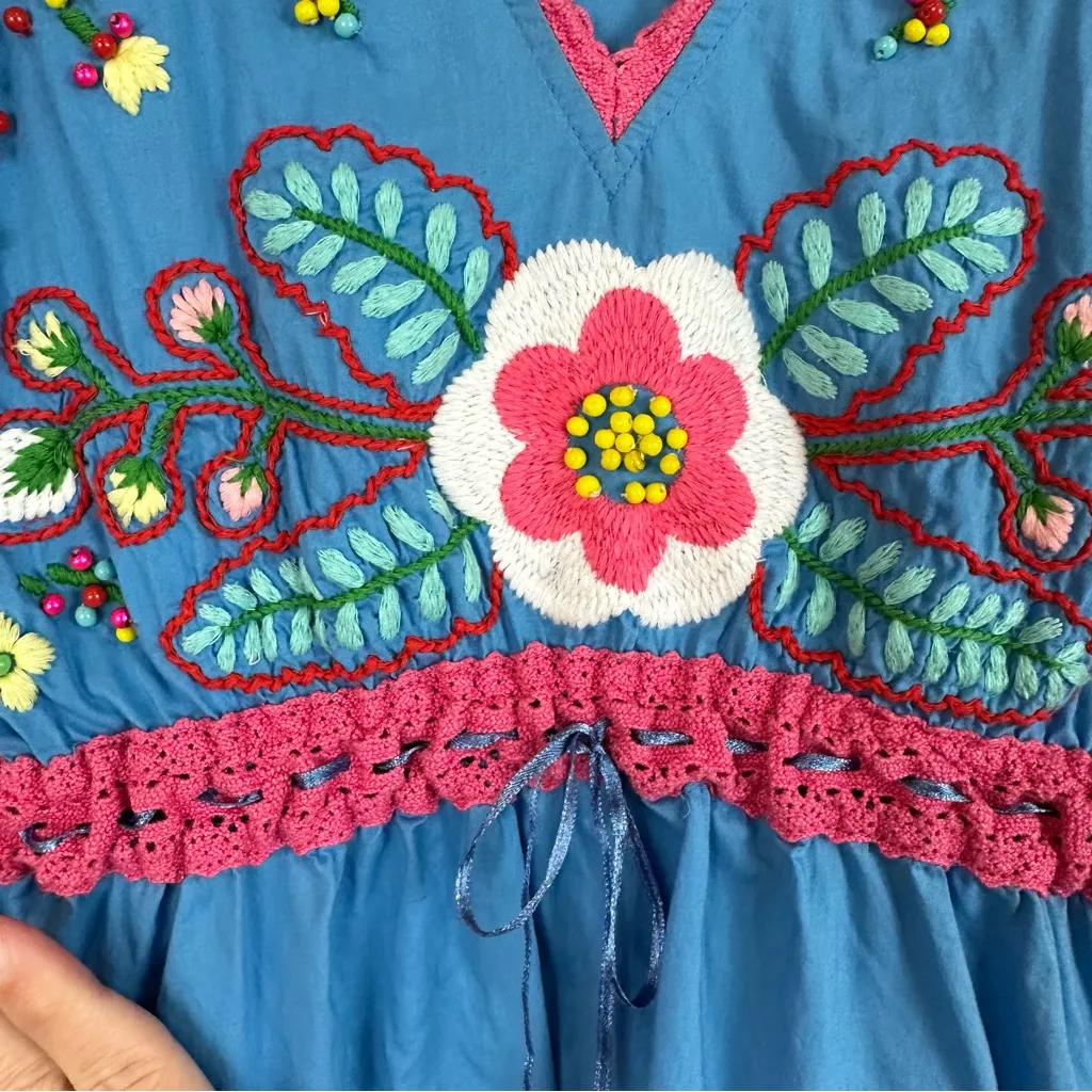 Love Moschino Blue Floral Embroidered Beaded Top Blouse Top 2 Festival Coachella - Image 5