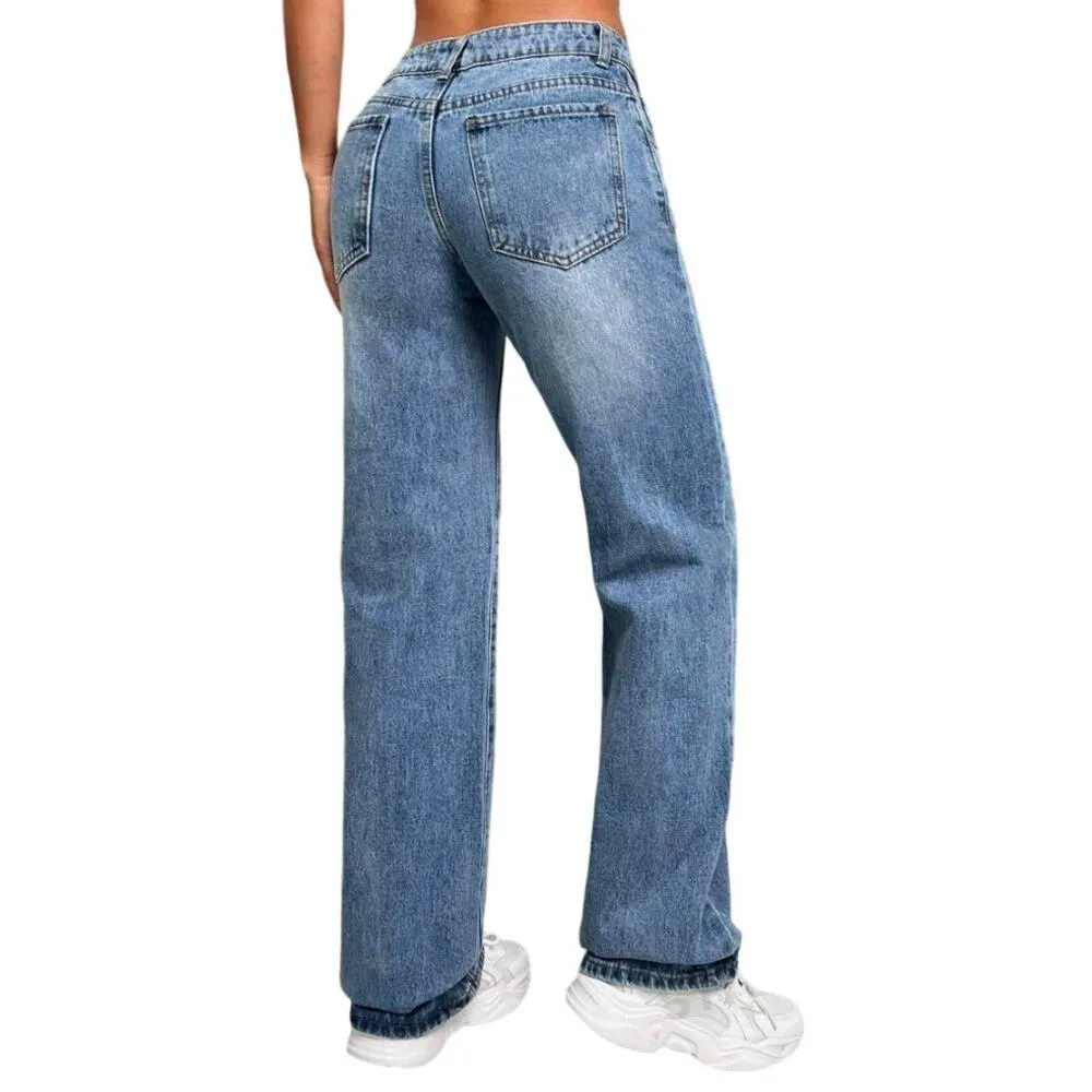 Petite Slant Pocket Straight Leg Jeans in Blue, Size SP/4​​​ - Image 2