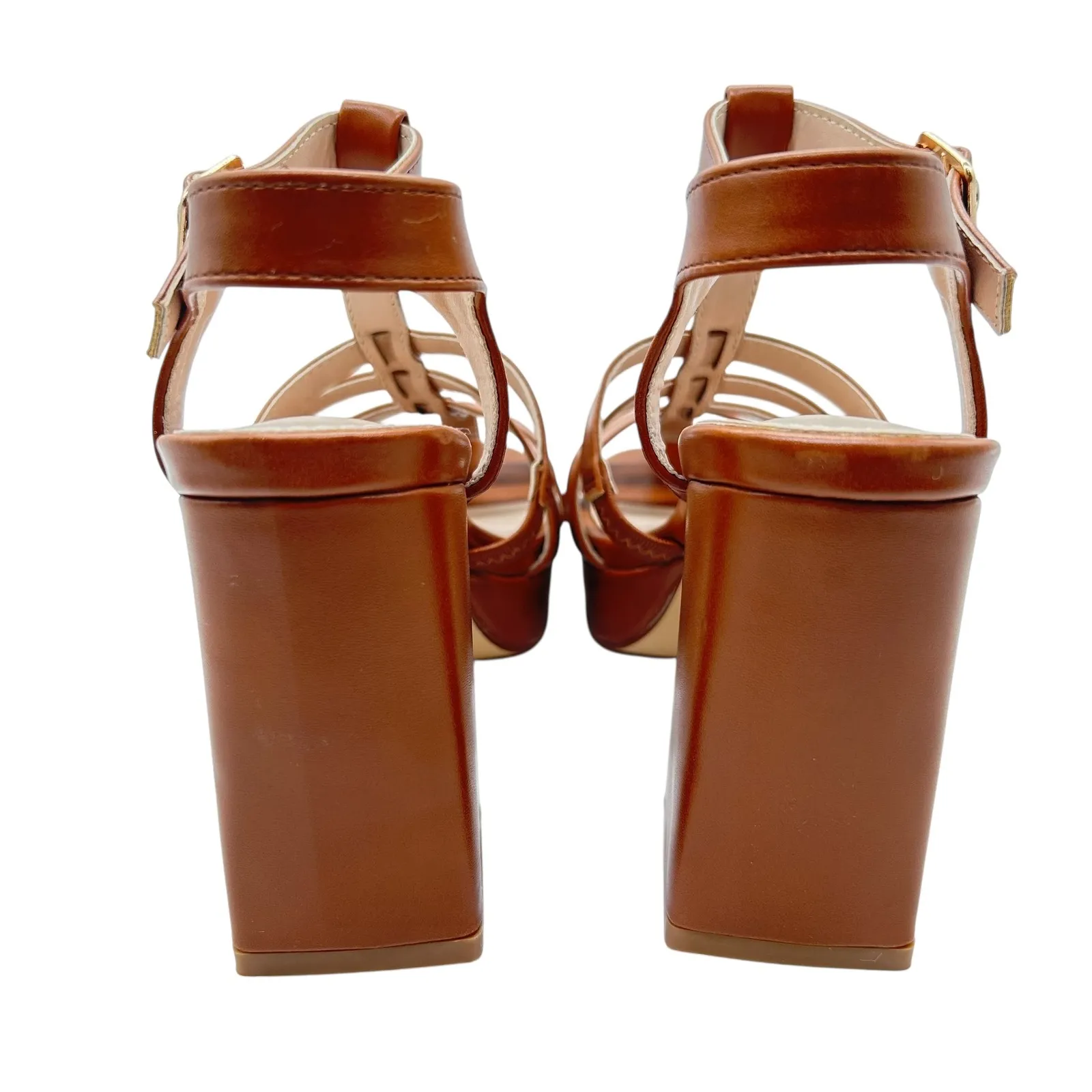 Allegra K Platform Heel Sandals Womens 7 Brown‎ Strappy Cage T Strap Block Heel - Image 8