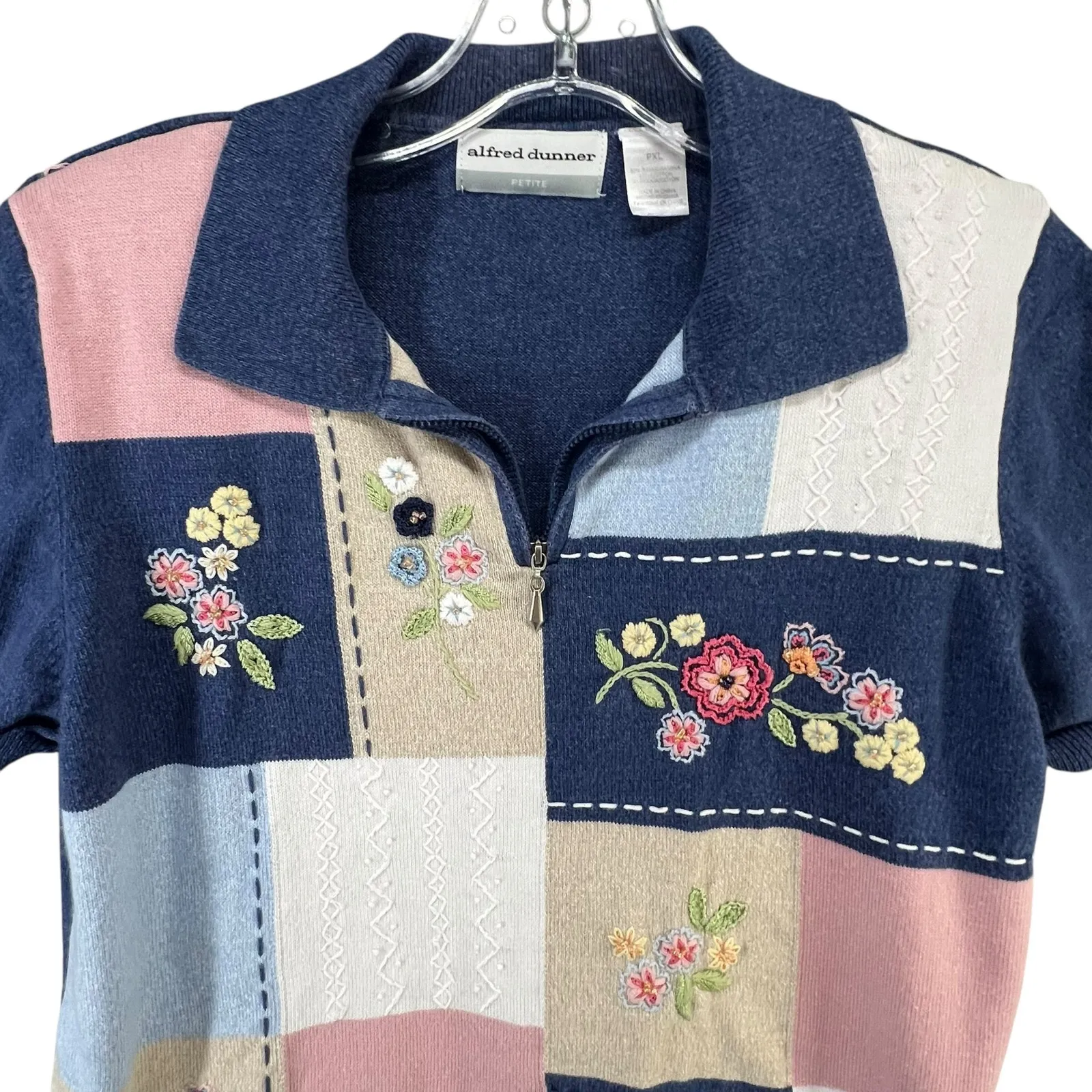 Alfred Dunner Sweater Women PXL Blue Patchwork Floral Granny Coastal Cottagecore Size undefined - Image 3