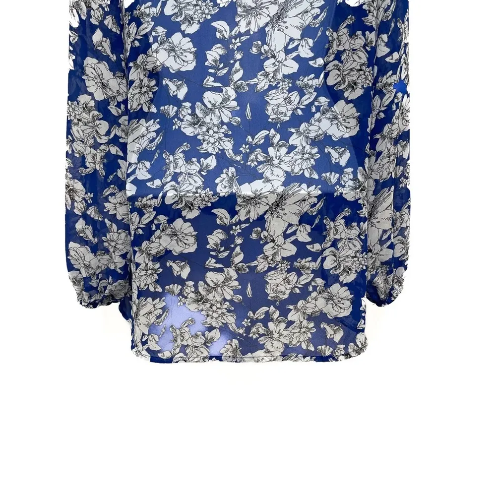 2/$30 Anthropologie Philosophy Floral Print Chiffon Long Sleeve Blouse Top VNeck - Image 6