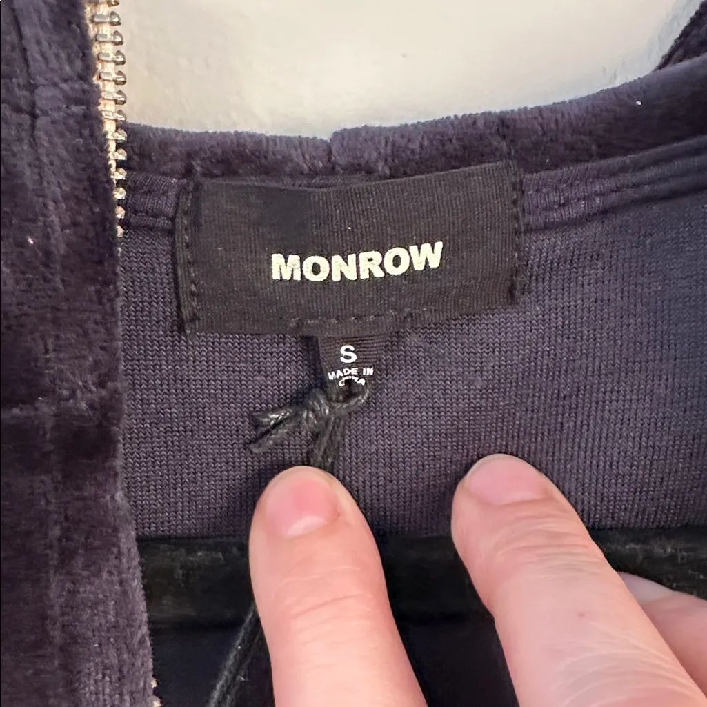 NWT Monrow Neptune Navy with stripe Brown Velour full zip jacket Size Small Blue - Image 5