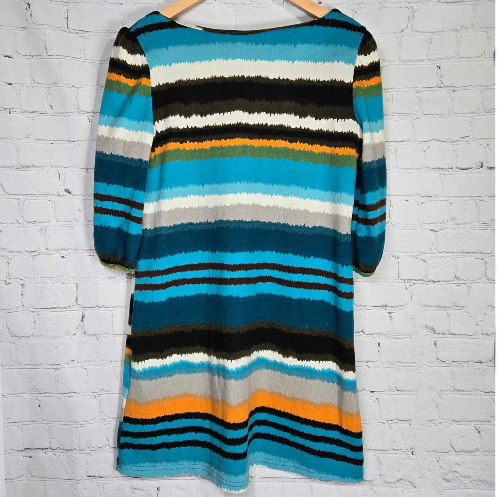 Papillon Striped Lace Up Tassel Dress Teal Orange Gray White Black Size S Blue - Image 2