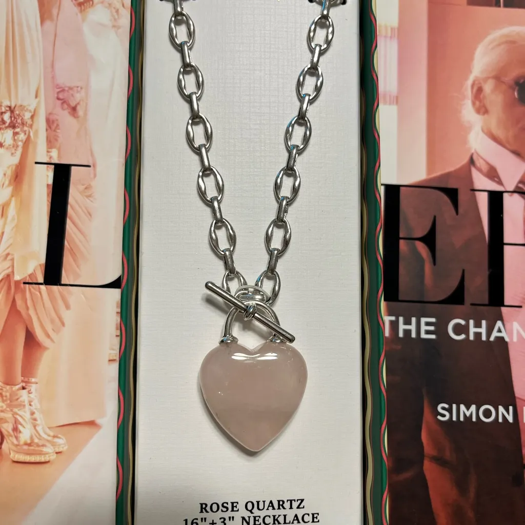 Piper K rose quartz heart pendant with silver tone lead free nickel free - Image 3