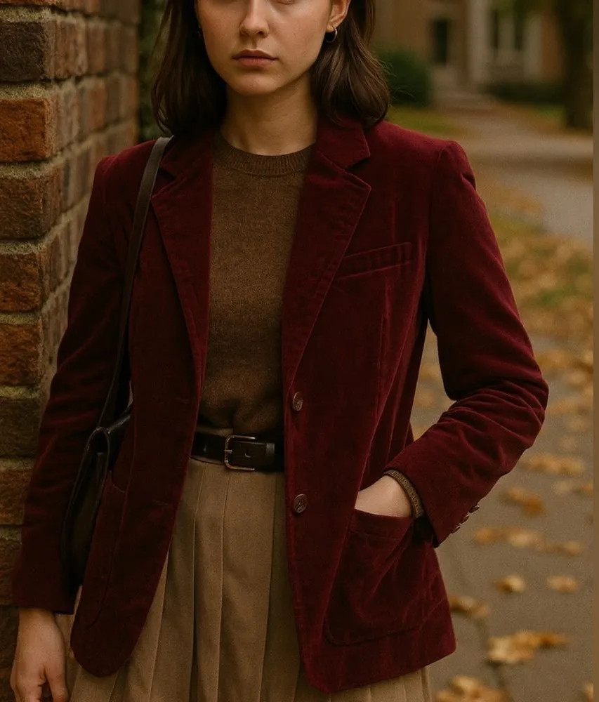 Vintage 70’s Women's Velvet‎ 100% Cotton Button Peak Lapel Blazer sz 10 Academia Purple - Image 2