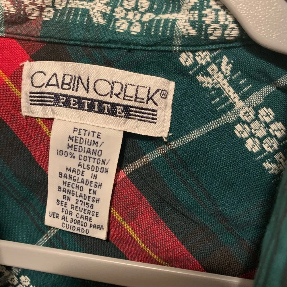 Blue & Green Floral Embroidered Flannel Shirt NWT - Image 3