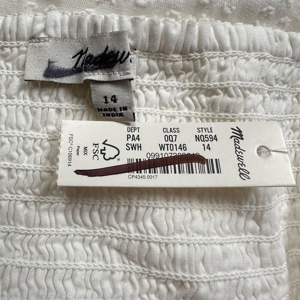 NWT Madewell Women's Size 14 White Tie-Back Flutter-Sleeve Midi Dress - Image 10