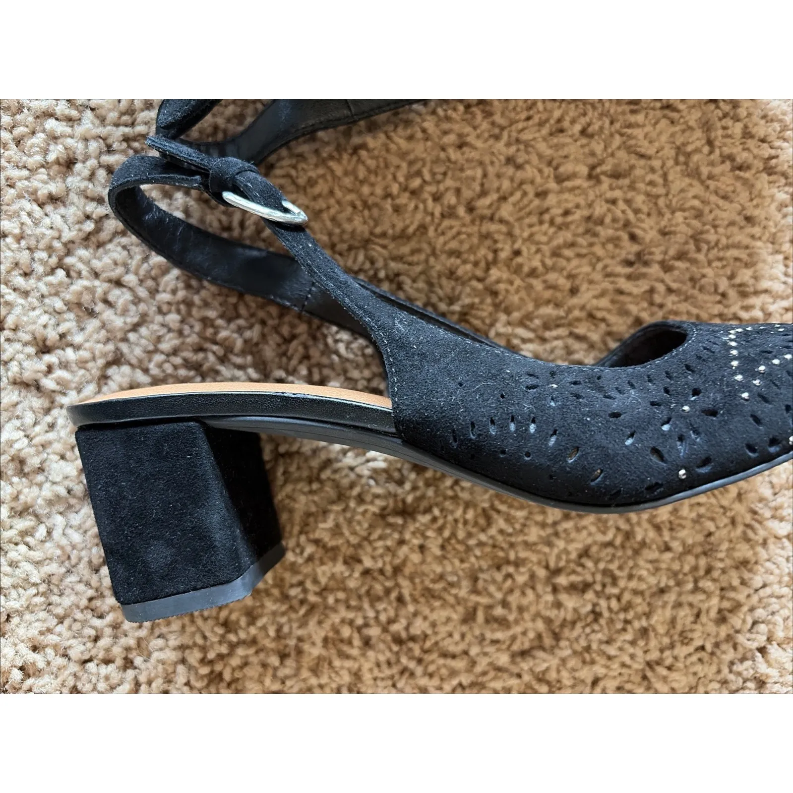 Lucky Brand LK-JOCINA 2 Classic Black Suede Leather Laser Cut Slingback Shoes 6 - Image 12