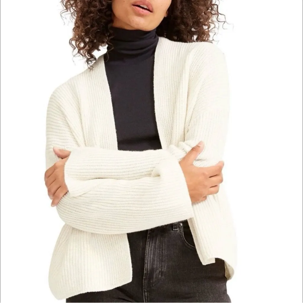 Everlane The Twisted Open Front Boxy Wool Blend Minimalist Cardigan Sweater - Image 3