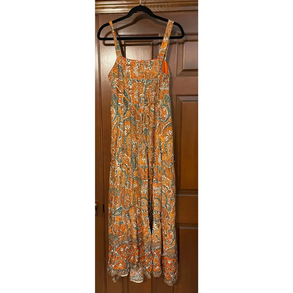 Alejandra Orange Paisley Tiered Maxi Dress In Ivory/Orange Medium - Image 8