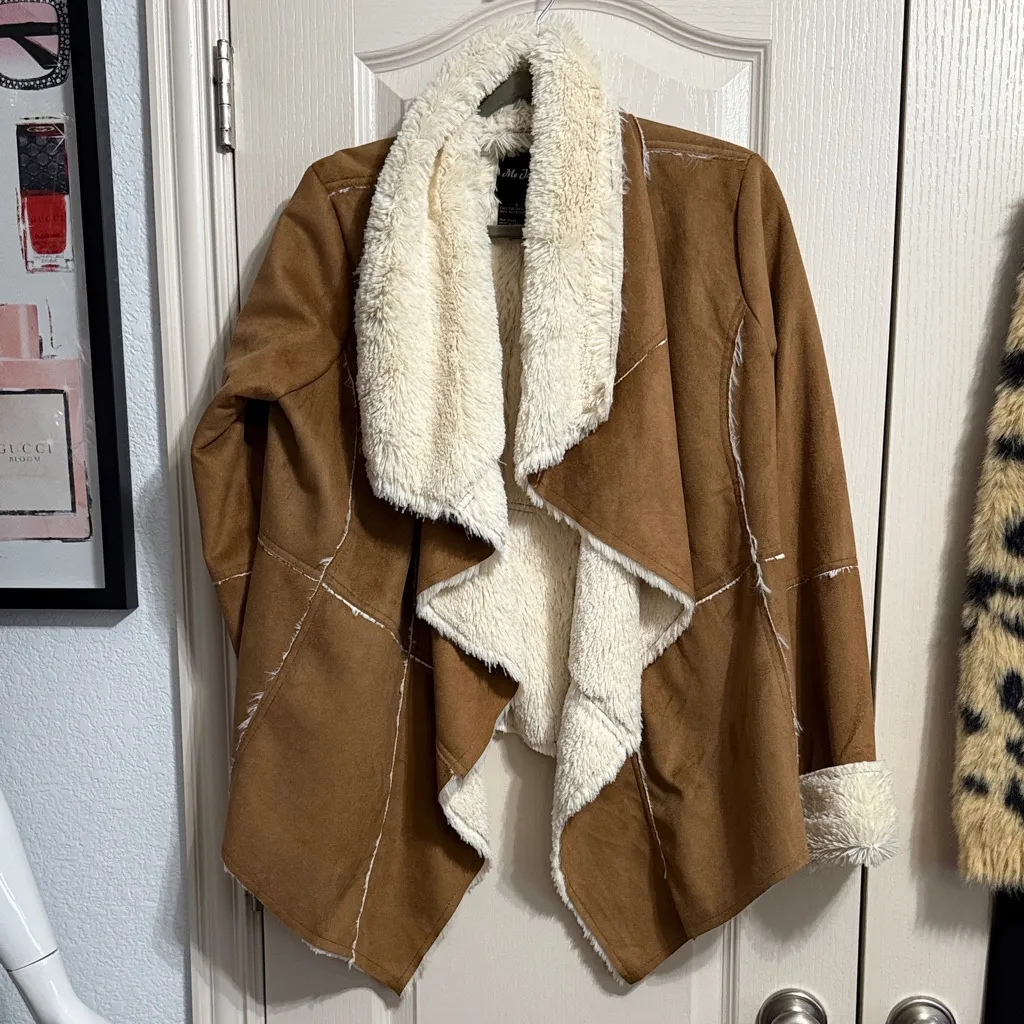 💖 Y2K Me Jane Tan & Cream Faux Shearling Lined Vegan Suede Jacket - Image 2