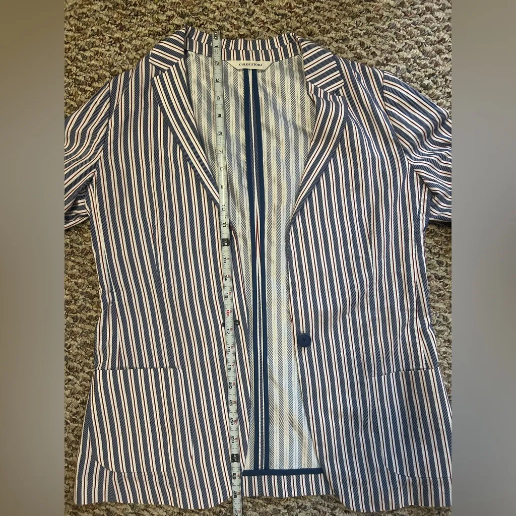 Chloe Stora Cotton Striped Women's Blazer, Size 38 Blue - Image 8