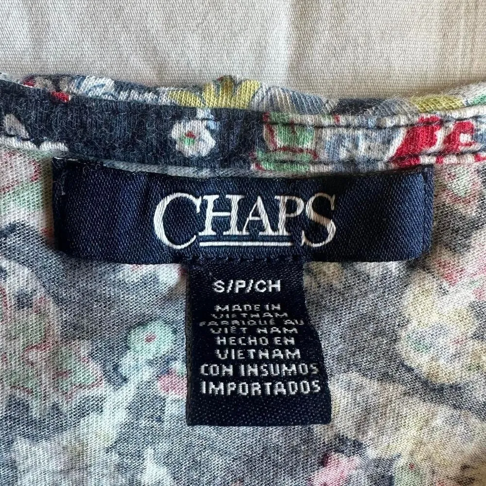 Chaps Ralph Lauren Navy Paisley V Neck Tank W/ Ruffles & Bow Sz S Artsy Preppy - Image 4