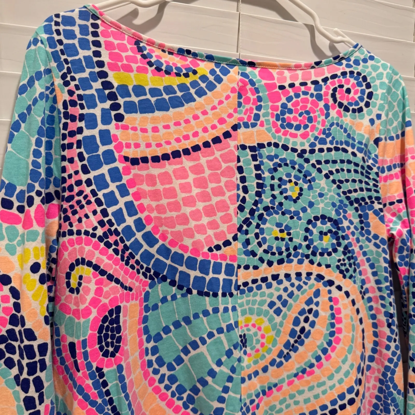 Lilly Pulitzer Edna Mosaic Print Long Sleeve Beach Cotton Shift Dress Size S - Image 5